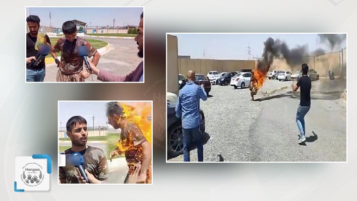 A Kurdish asylum seeker from Iranian sets himself on fire in front of the UN office in Erbil